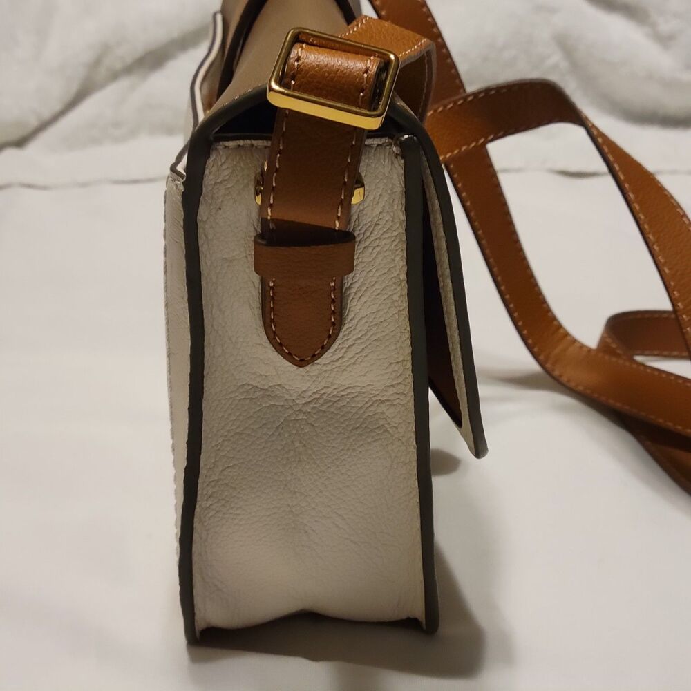 Fossil Medium Leather White Tan Beige Shoulder Crossbody Purse Bag - Picture 5 of 14